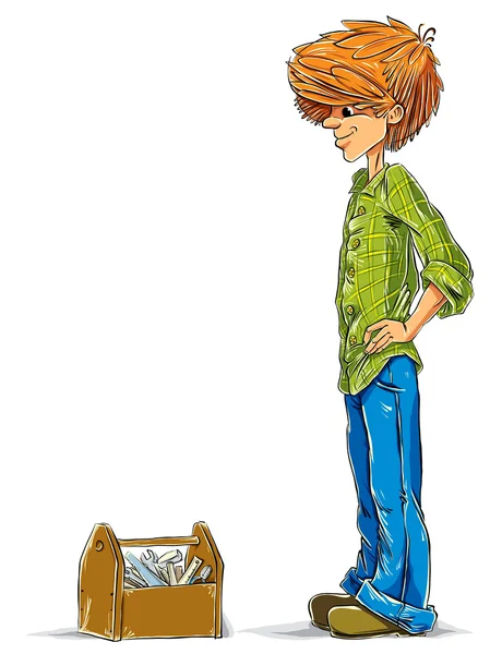 ツールボックスで十代の少年漫画. — ストックベクタ