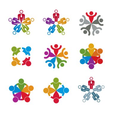 Teamwork and business team and friendship icon set, social group