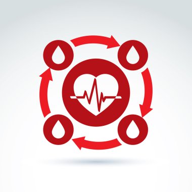 bir EKG yerleştirilmiş olan kırmızı kalp simge vektör çizim 
