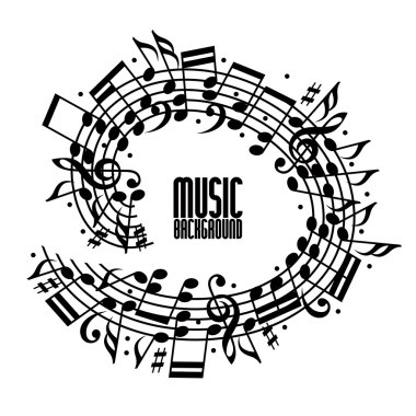 Beyaz adam üzerinde müzik notaları ile vektör siyah yuvarlak çıta