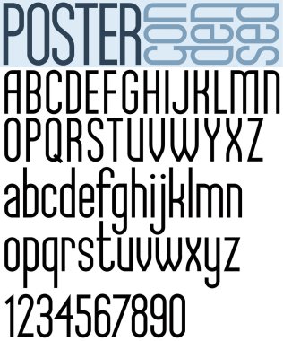 Poster black regular condensed font and numbers. clipart