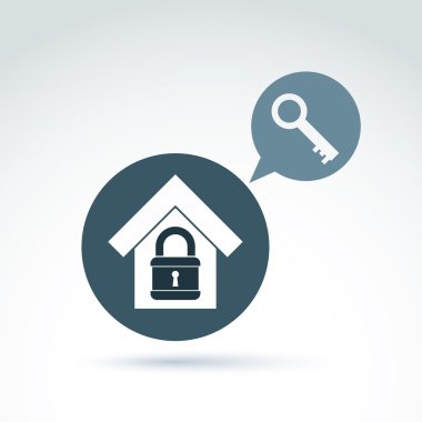 Anahtar kilidi ve ev klasik simgesi, apartman ve ev güvenliği ve koruma teması, tasarımınız için vektör kavramsal stil sembolü.