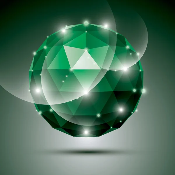 Abstract 3D emerald gala sphere with gemstone effect, green glos — Stock Vector