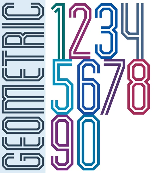 Retro colorful tall geometric numbers with parallel double lines — Stock Vector