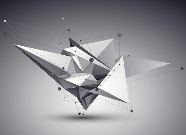 3D vector abstract tech illustration, perspective geometric unus