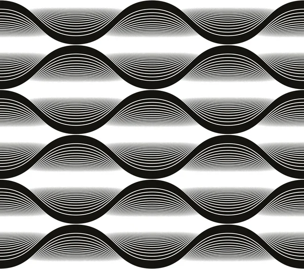 Wave lines seamless pattern, abstract geometric black and white — Stock Vector