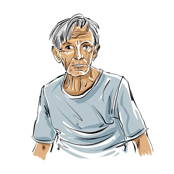Illustration de vieil homme dessinée à la main sur fond blanc, cheveux gris — Image vectorielle