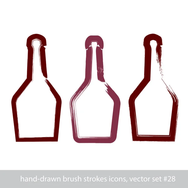 Set of hand-drawn stroke simple empty bottle of rum, symmetric b — Stock Vector