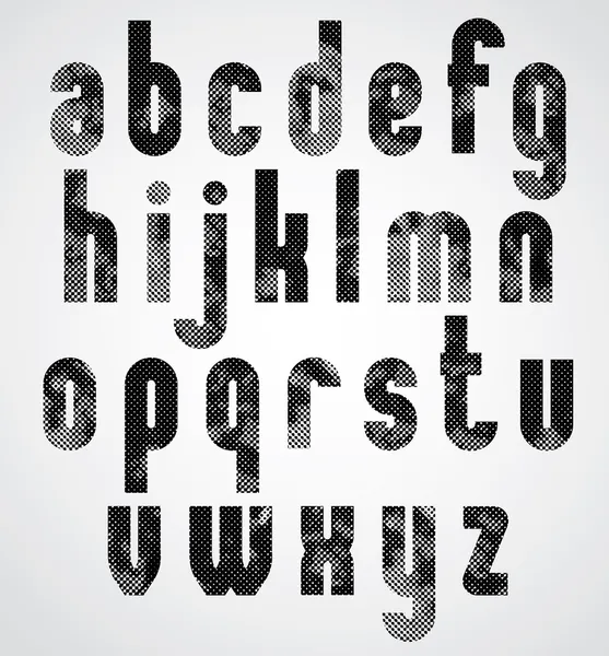 Черные точечные графические буквы нижнего регистра, промышленный шрифт . — стоковый вектор