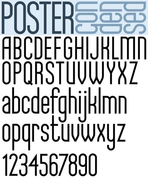 Poster zwarte regelmatige versmald lettertype en nummers. — Stockvector