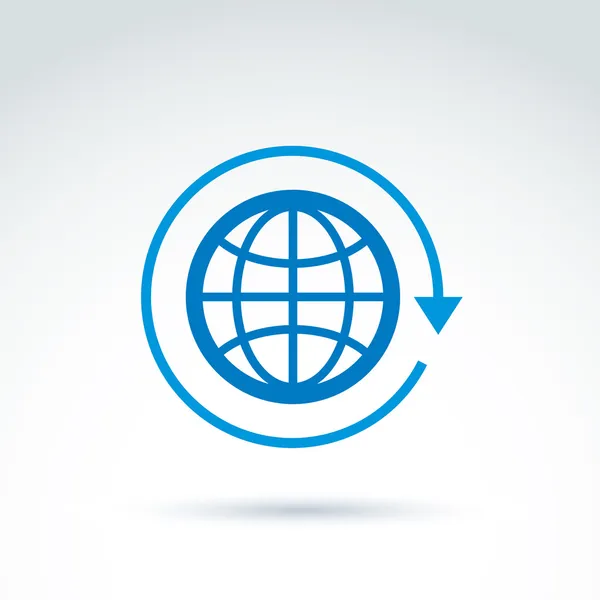 Blue globe with rotation and circulation icon, vector conceptual — Stock Vector