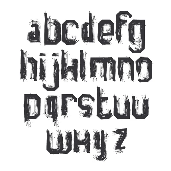 Vector alphabet letters set, hand-drawn monochrome script, dirty — Stock Vector