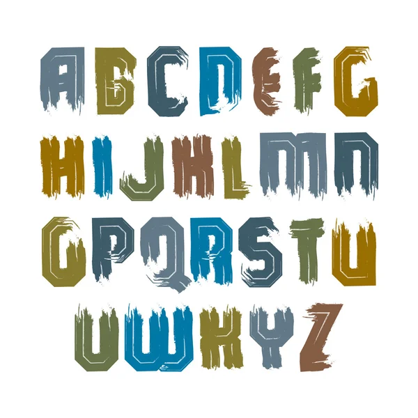 Alphabet vectoriel lettres ensemble, écriture colorée dessinée à la main, lumineux — Image vectorielle