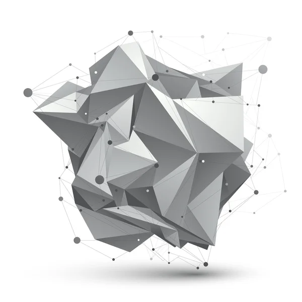 Abstract 3D structure polygonal vector network object, grayscale — Stock Vector