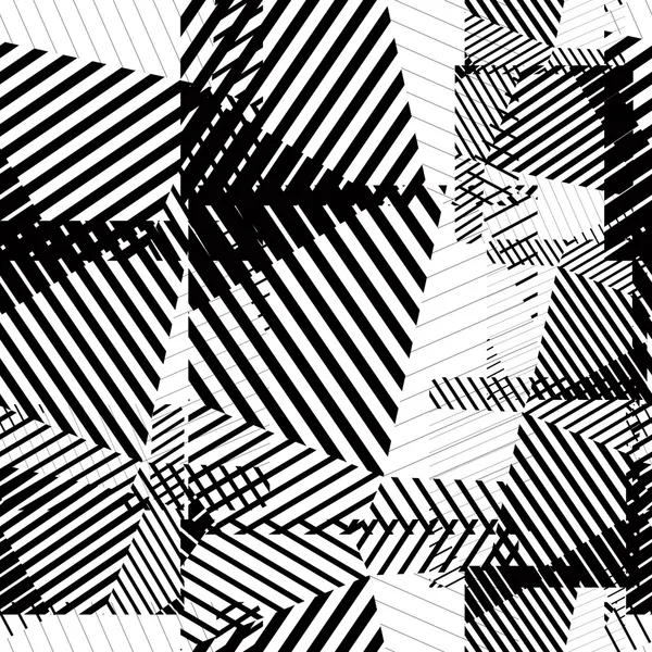 Svarta och vita seamless mönster med parallella linjer och geometr — Stock vektor