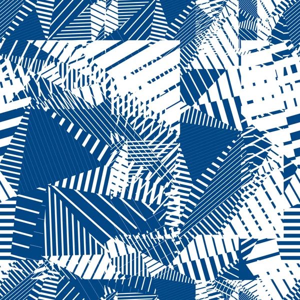 Blue geometric tiles seamless pattern, single color vector mosai — Stock Vector
