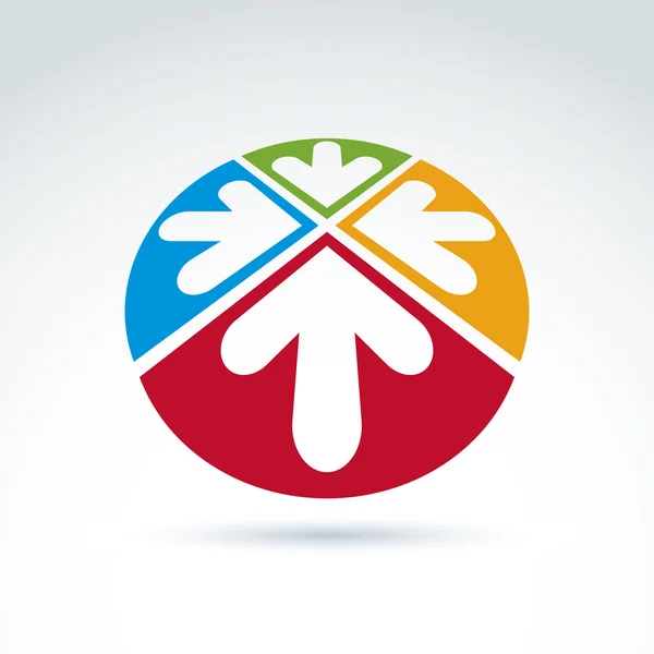 Emblema astratto 3d con quattro frecce multidirezionali poste in s — Vettoriale Stock