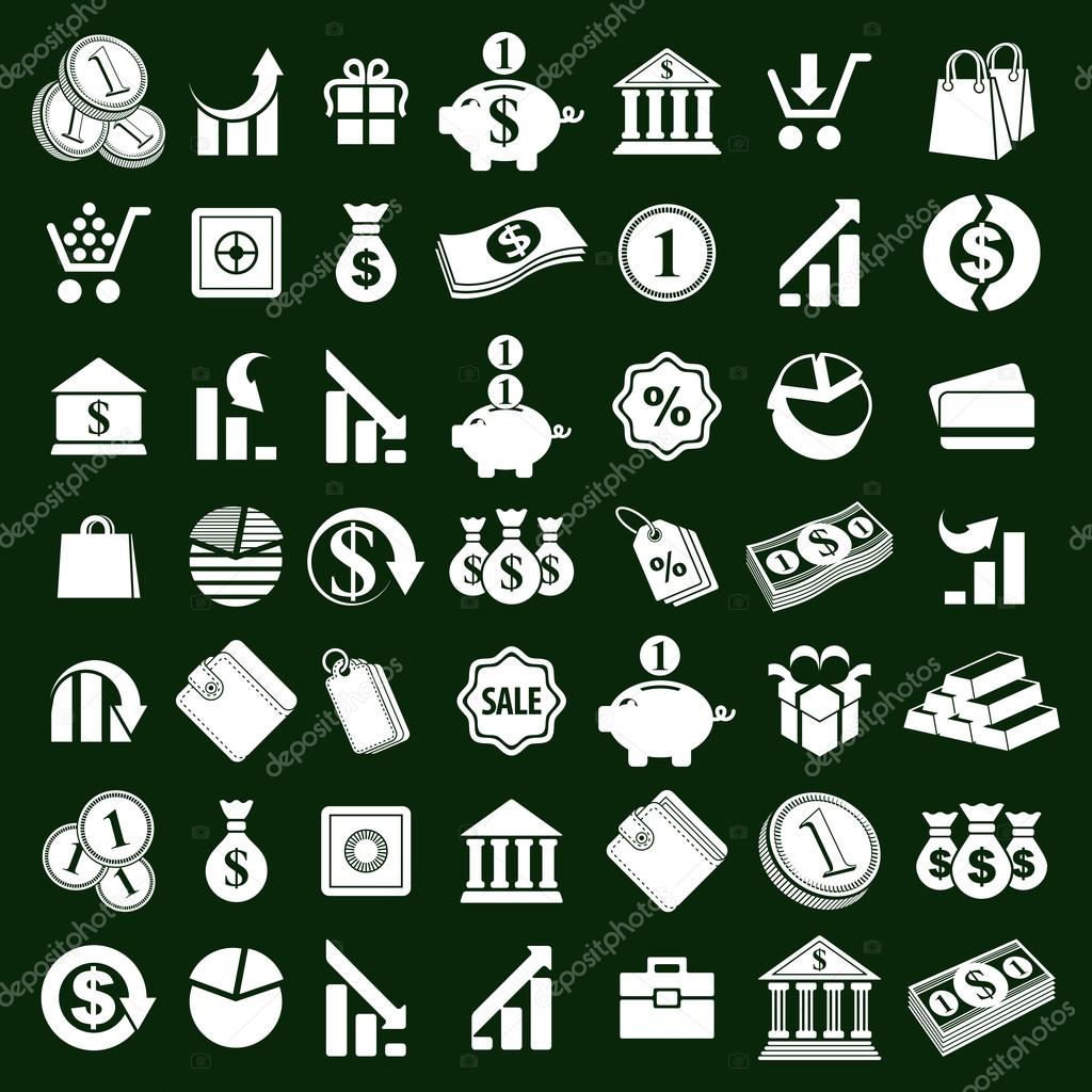 Money icons vector set, finance theme simplistic symbols vector 