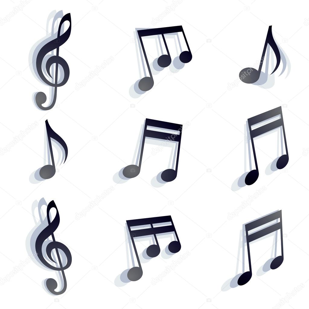 Vector black monochromatic musical notes and symbols isolated on white background.