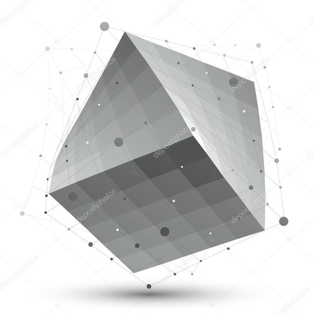 Distorted 3D abstract object with lines and dots isolated on whi