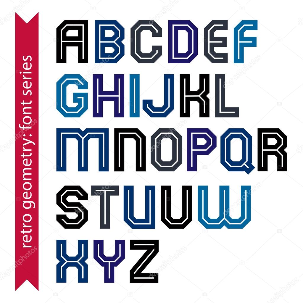 Double lines geometric font, colorful uppercase letters set for