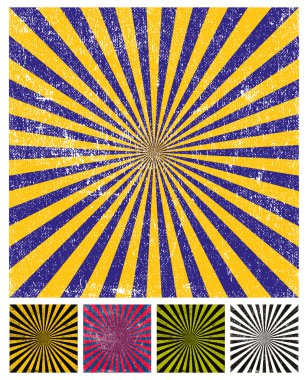 Rays vektör sade arkaplan, renk sürümleri kümesi, grunge yaşlı doku içerir.