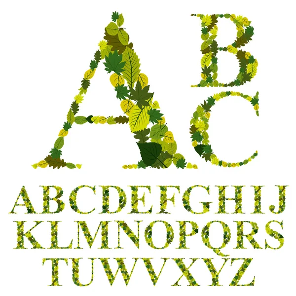 Lettertype gemaakt met bladeren, bloemen Alfabetletters instellen, vector desig — Stockvector