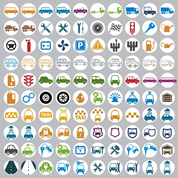 100 iconos de coche y transporte . — Vector de stock