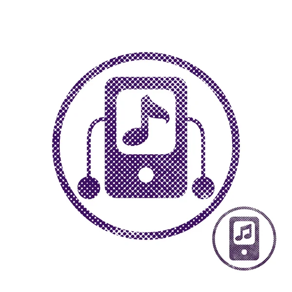 MP3 speler pictogram met halftone puntjes afdrukken textuur. — Stockvector