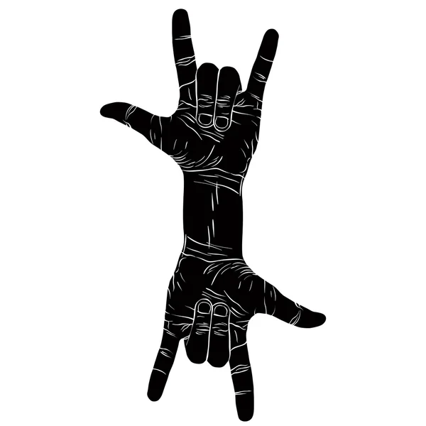 Rock en la mano signo creativo con dos manos, rock n roll, hard roc — Vector de stock