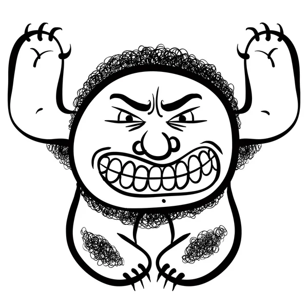 Angry cartoon monster, black and white lines vector illustration — Stock Vector