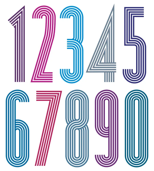 Affisch geometriska ljusa dekorativa randiga nummer. — Stock vektor