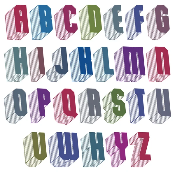 Police 3d avec un bon style, alphabet géométrique simple en forme de lettres — Image vectorielle