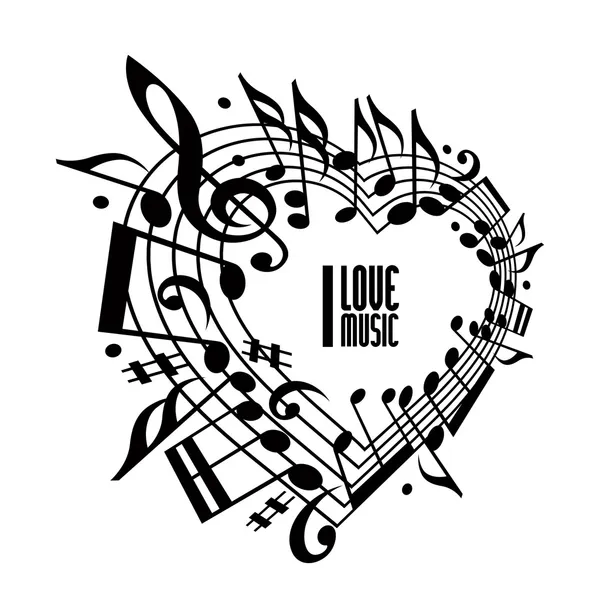 I love music concept, black and white design. — Stock Vector