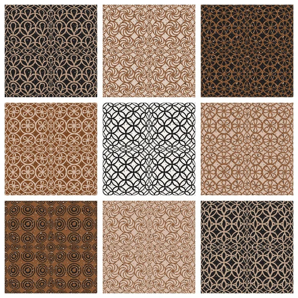 Monocromo marrón vintage estilo azulejos sin costura patrones conjunto . — Archivo Imágenes Vectoriales