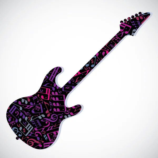 Brillante vector bajo guitarra llena de notas musicales, decorativo — Vector de stock