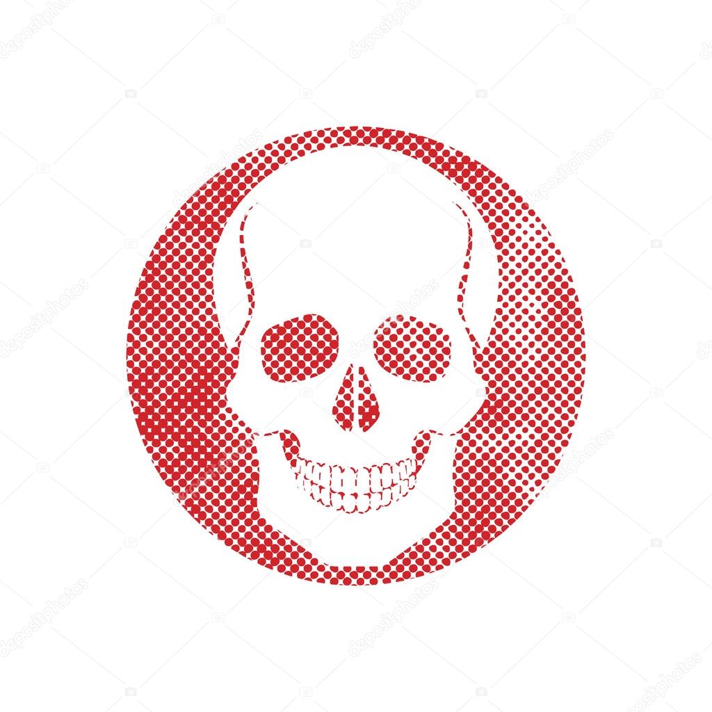 Skull vector icon with pixel print halftone dots texture.