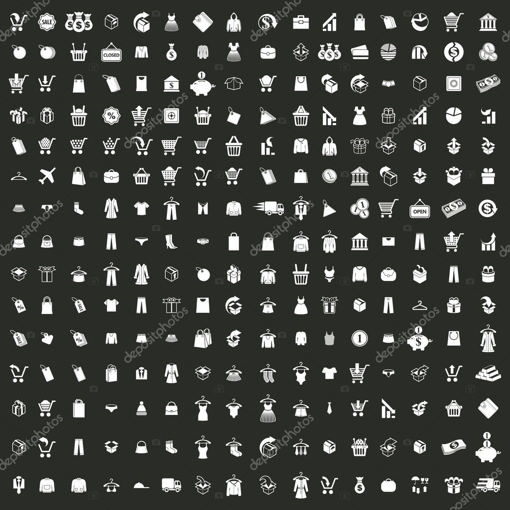 240 shopping icons vector set, includes money icons, clothes icons