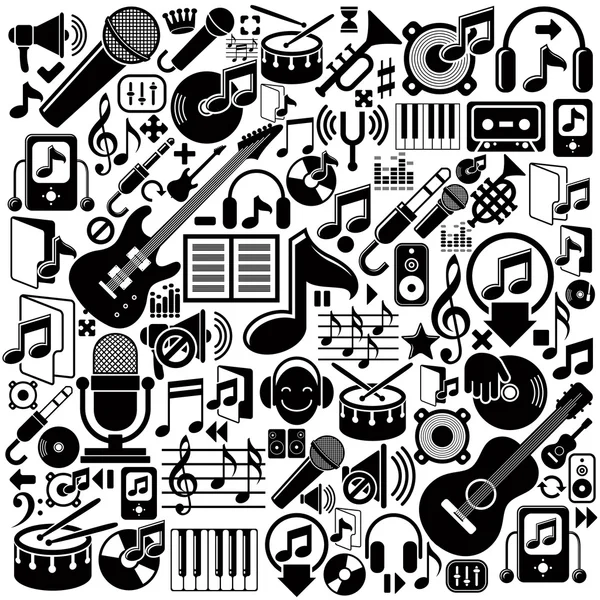 Conjunto de elementos musicales, vector negro iconos musicales aislados . — Vector de stock