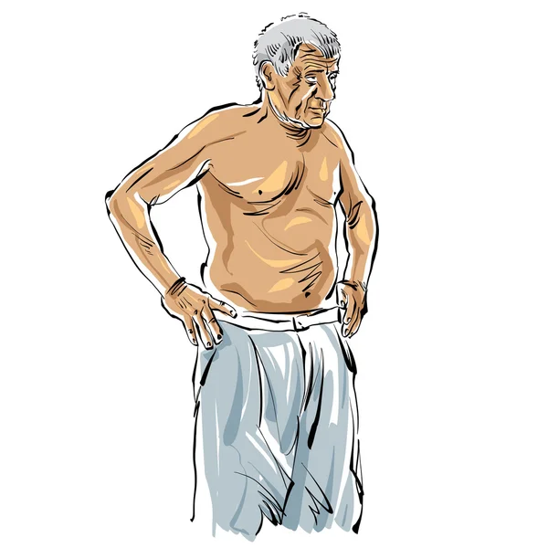 Handgezeichnete Abbildung eines alten Mannes auf weißem Hintergrund, grauhaarig — Stockvektor