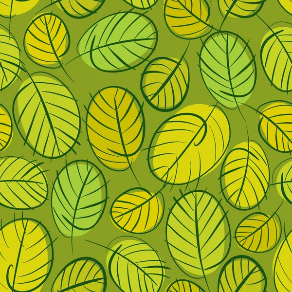 Green leaves seamless background, floral seamless pattern, hand — Stock Vector