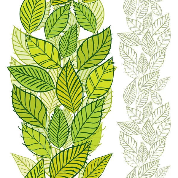 Seamless pattern with spring leaves, vertical composition, hand — Stock Vector