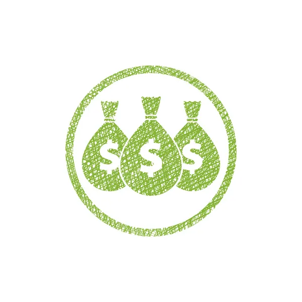 Icono de dinero con tres bolsas, símbolo de vector con líneas dibujadas a mano — Archivo Imágenes Vectoriales