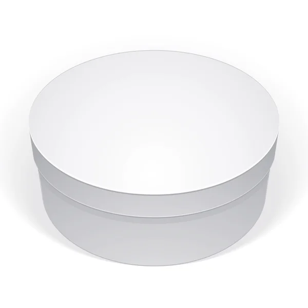 Ρεαλιστική λευκό στρογγυλό πακέτο κουτί για προϊόντα, βάλτε το σχέδιό σας — Διανυσματικό Αρχείο