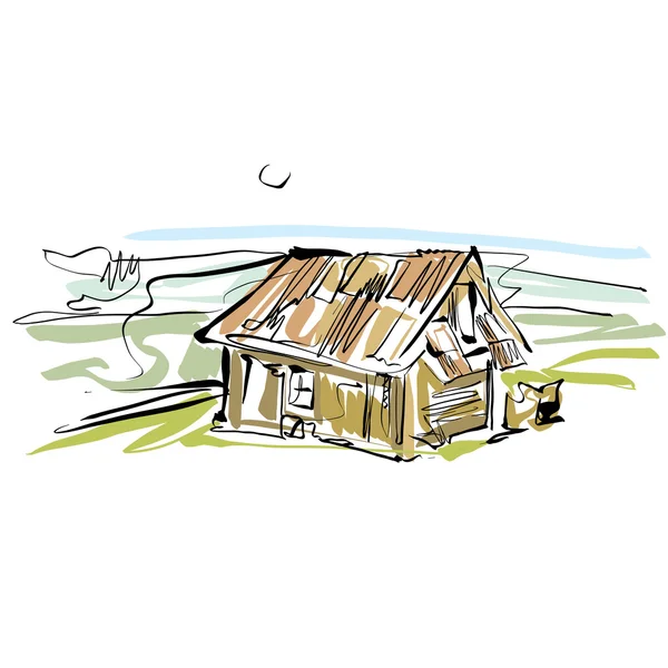 Colorata casa disegnata a mano, casa di campagna illustrata. — Vettoriale Stock