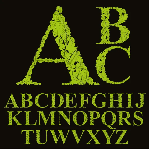 Florale Schrift aus Blättern, Buchstabenset aus Naturalphabet, Vect — Stockvektor