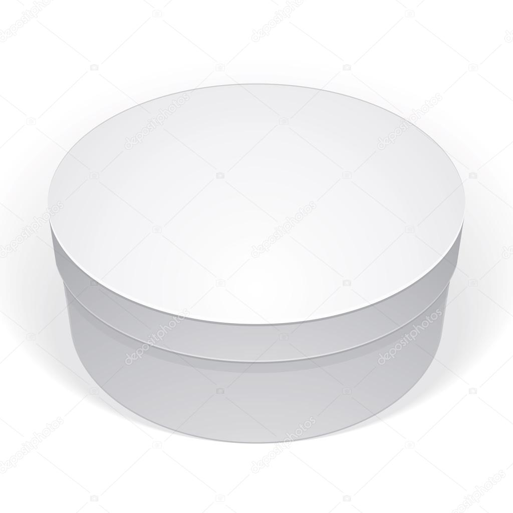 Realistic white round package box for products, put your design 