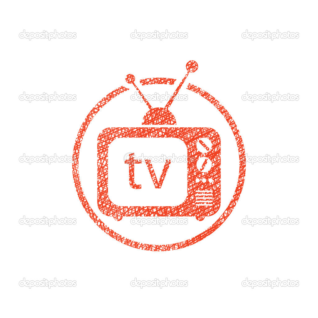 Retro tv set vector icon with hand drawn lines texture.