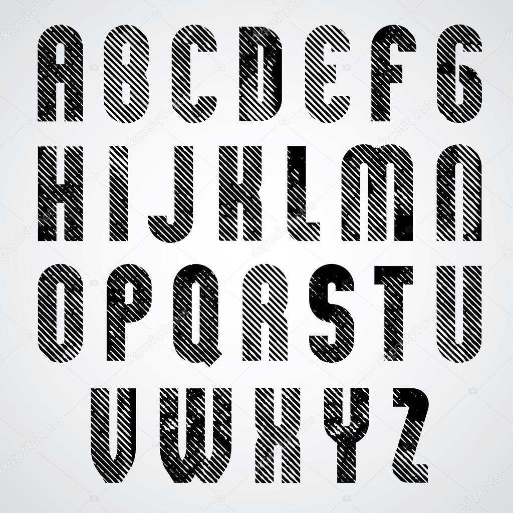 Grunge black grated upper case letters, mystique font on white b