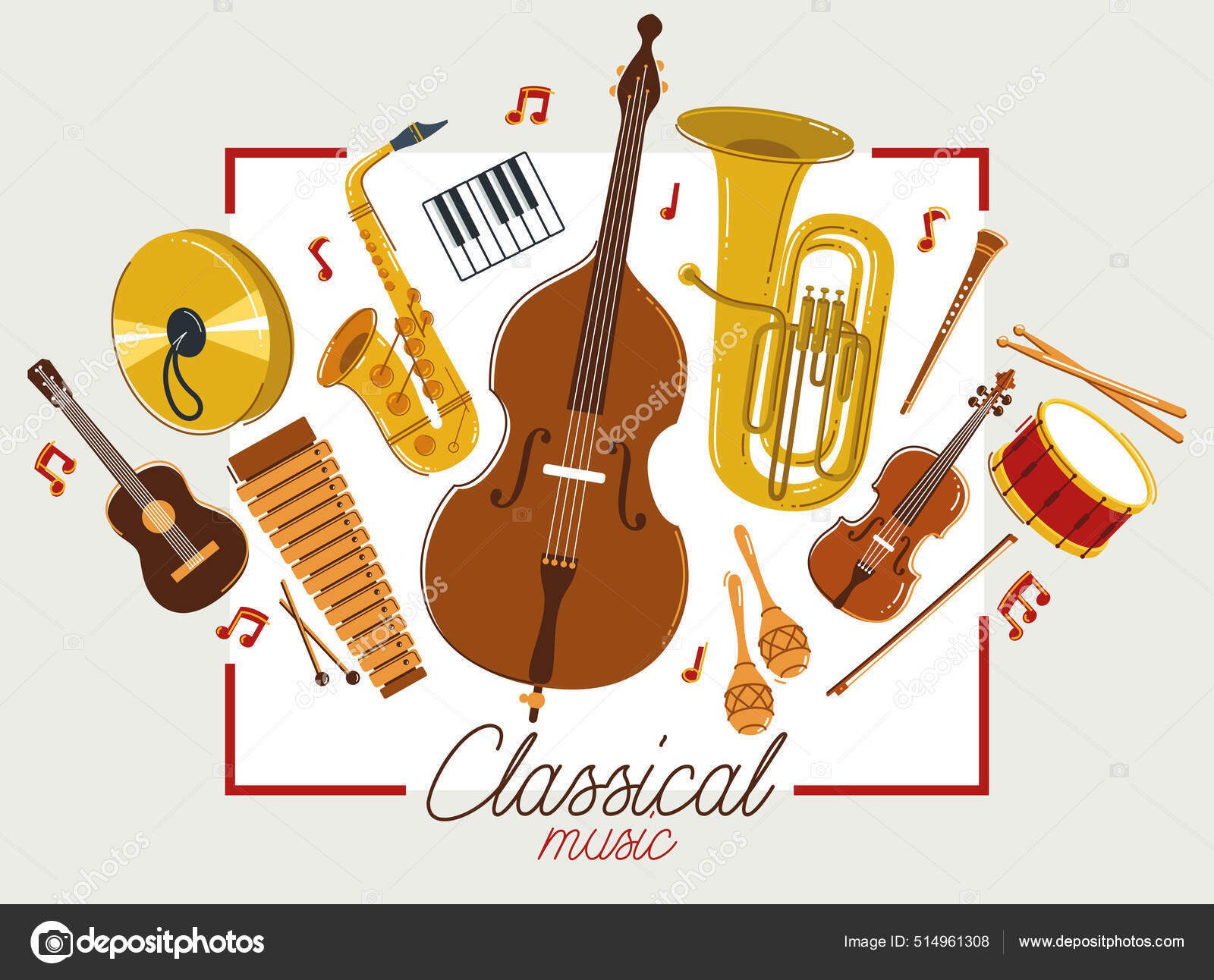 Classical Music Instruments Poster Vector Flat Style Illustration